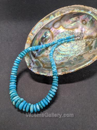 Blue Turquoise Graduated Rondells Necklace by Pam Springall